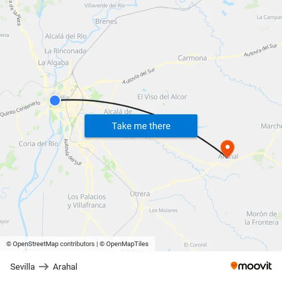 Sevilla to Arahal map