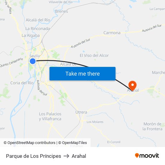 Parque de Los Príncipes to Arahal map