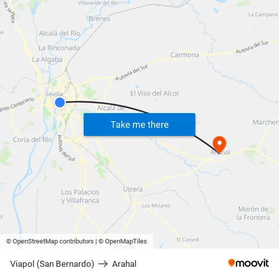 Viapol (San Bernardo) to Arahal map