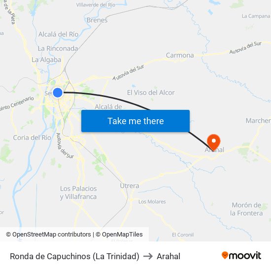 Ronda de Capuchinos (La Trinidad) to Arahal map