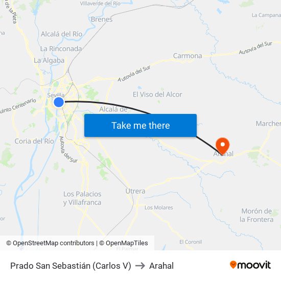 Prado San Sebastián (Carlos V) to Arahal map