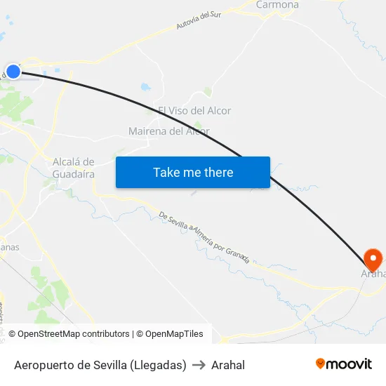 Aeropuerto de Sevilla (Llegadas) to Arahal map
