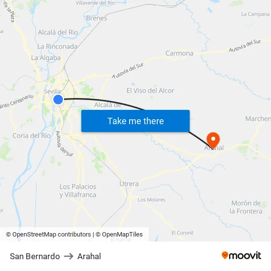 San Bernardo to Arahal map