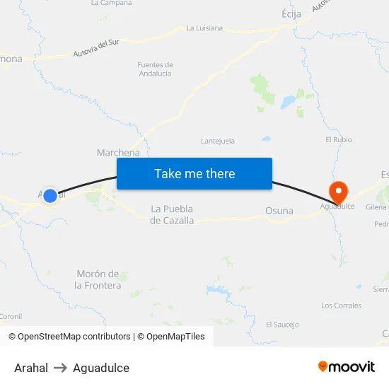 Arahal to Aguadulce map