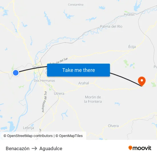 Benacazón to Aguadulce map