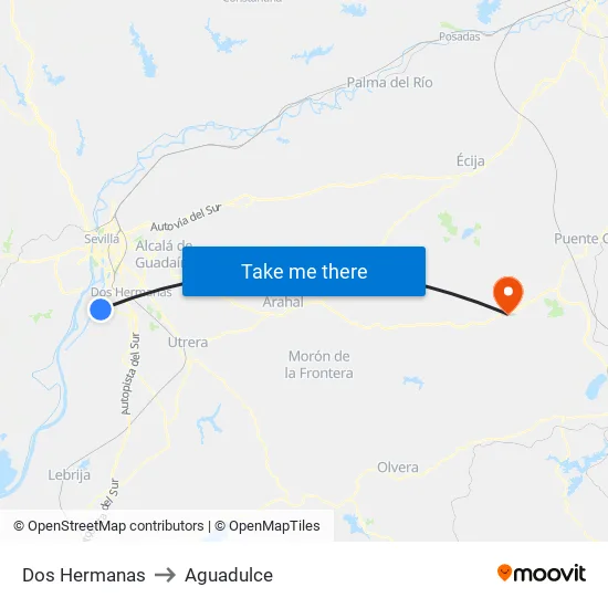 Dos Hermanas to Aguadulce map