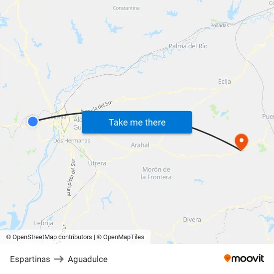 Espartinas to Aguadulce map