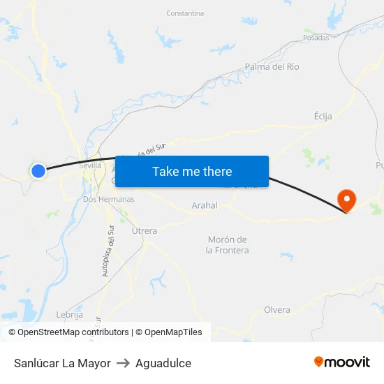 Sanlúcar La Mayor to Aguadulce map