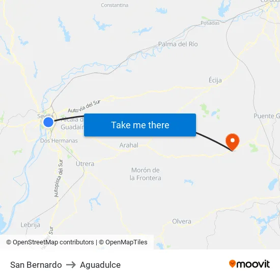 San Bernardo to Aguadulce map