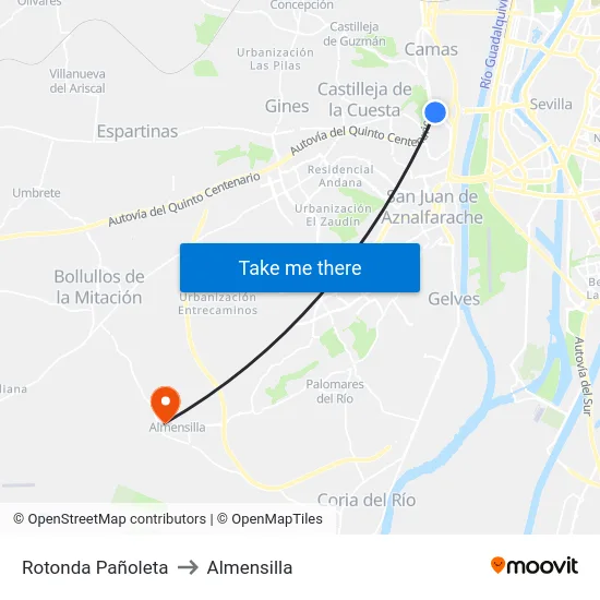 Rotonda Pañoleta to Almensilla map