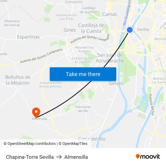 Chapina-Torre Sevilla to Almensilla map