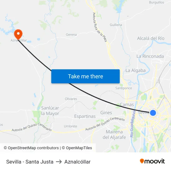 Sevilla - Santa Justa to Aznalcóllar map