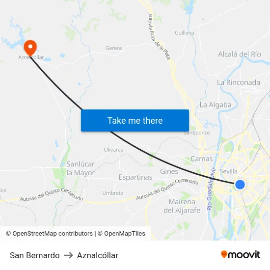 San Bernardo to Aznalcóllar map