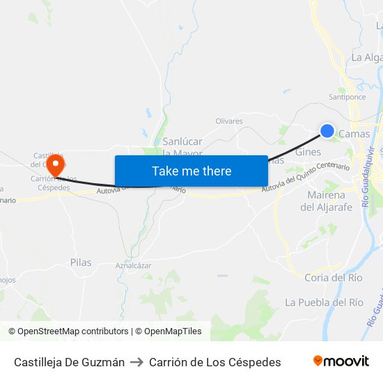 Castilleja De Guzmán to Carrión de Los Céspedes map