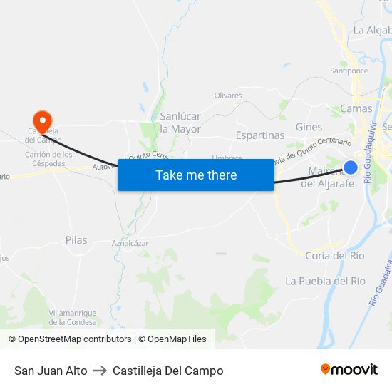San Juan Alto to Castilleja Del Campo map
