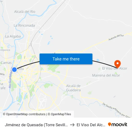 Jiménez de Quesada (Torre Sevilla) to El Viso Del Alcor map