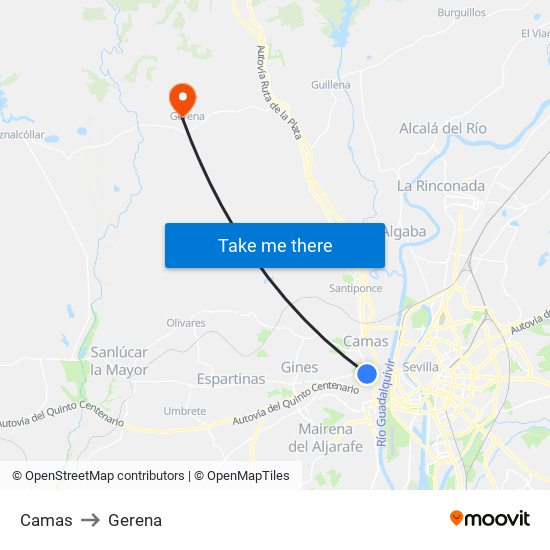 Camas to Gerena map
