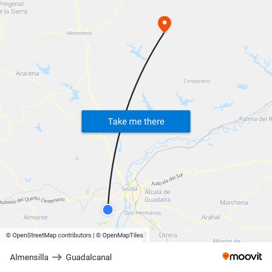 Almensilla to Guadalcanal map