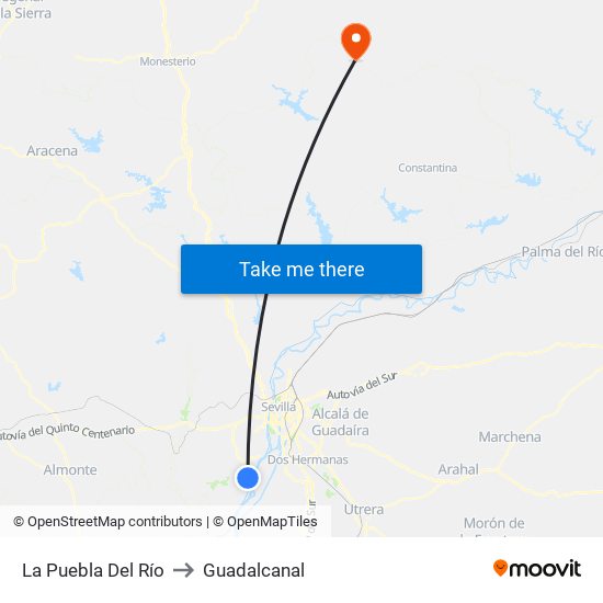 La Puebla Del Río to Guadalcanal map