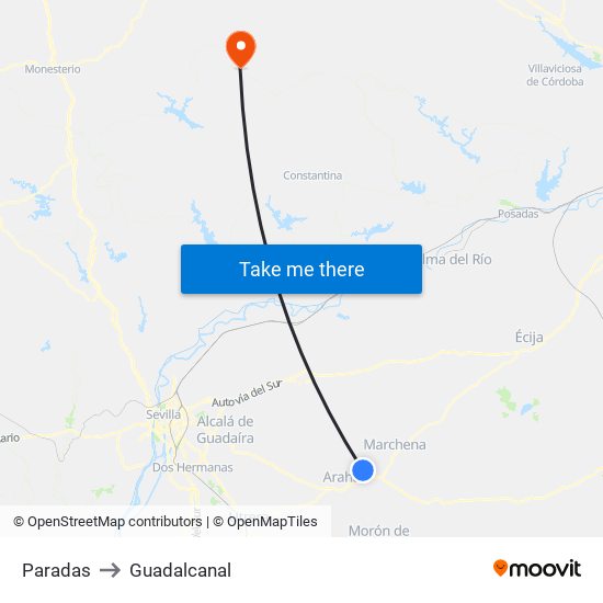 Paradas to Guadalcanal map