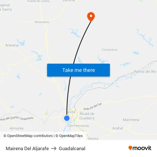 Mairena Del Aljarafe to Guadalcanal map
