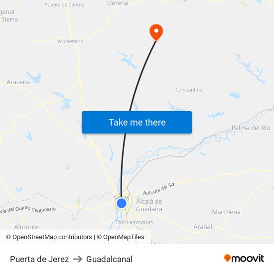 Puerta de Jerez to Guadalcanal map