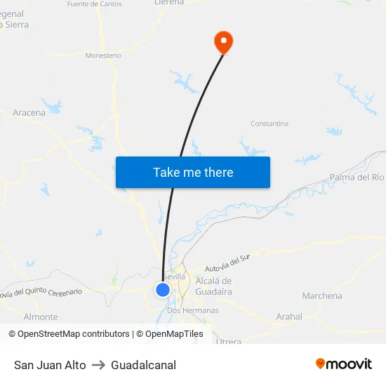 San Juan Alto to Guadalcanal map