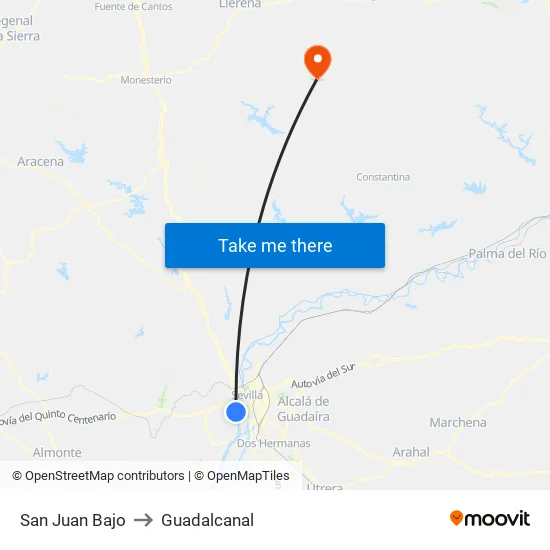 San Juan Bajo to Guadalcanal map