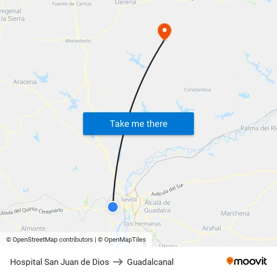 Hospital San Juan de Dios to Guadalcanal map