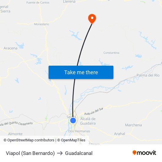 Viapol (San Bernardo) to Guadalcanal map