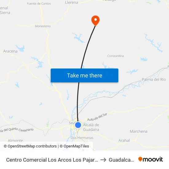 Centro Comercial Los Arcos Los Pajaritos to Guadalcanal map