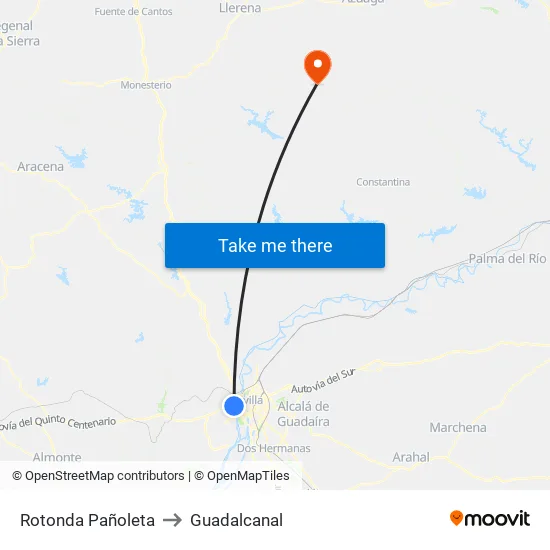 Rotonda Pañoleta to Guadalcanal map