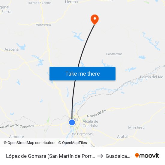 López de Gomara (San Martín de Porres) to Guadalcanal map