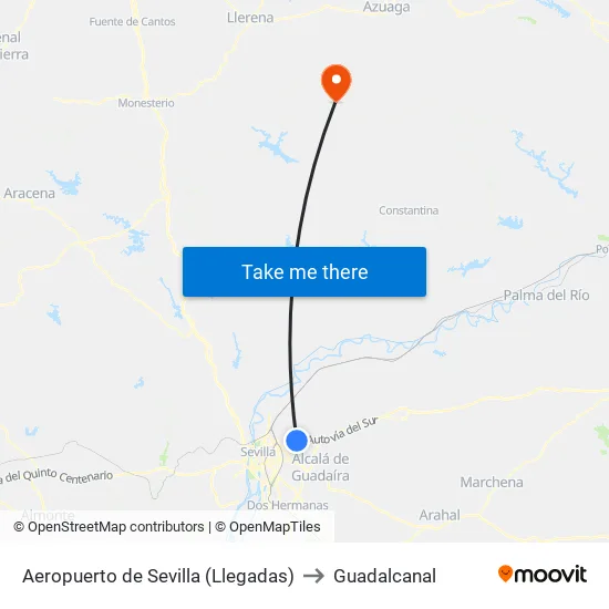 Aeropuerto de Sevilla (Llegadas) to Guadalcanal map