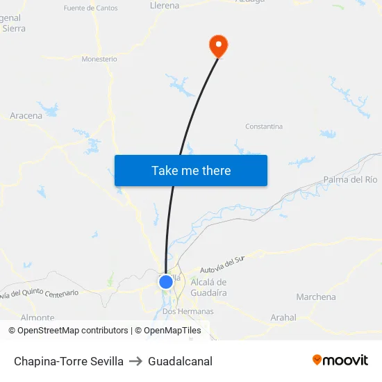 Chapina-Torre Sevilla to Guadalcanal map