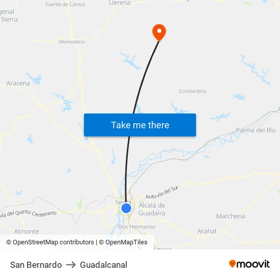 San Bernardo to Guadalcanal map
