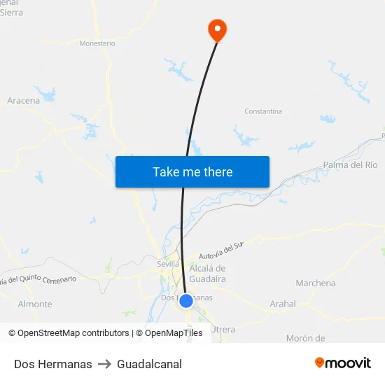 Dos Hermanas to Guadalcanal map