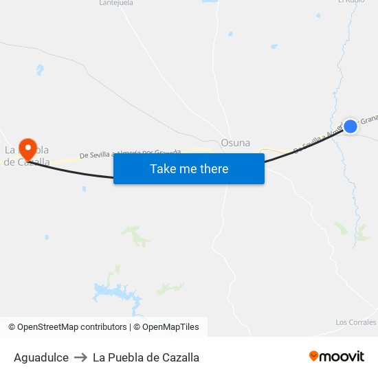 Aguadulce to La Puebla de Cazalla map