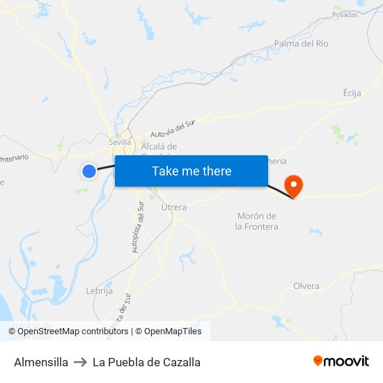 Almensilla to La Puebla de Cazalla map