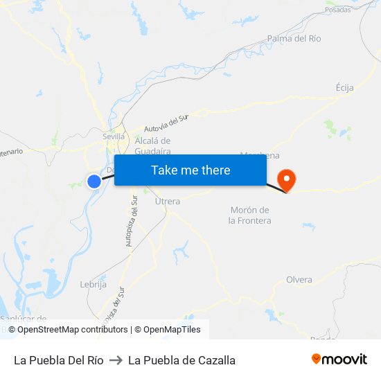 La Puebla Del Río to La Puebla de Cazalla map