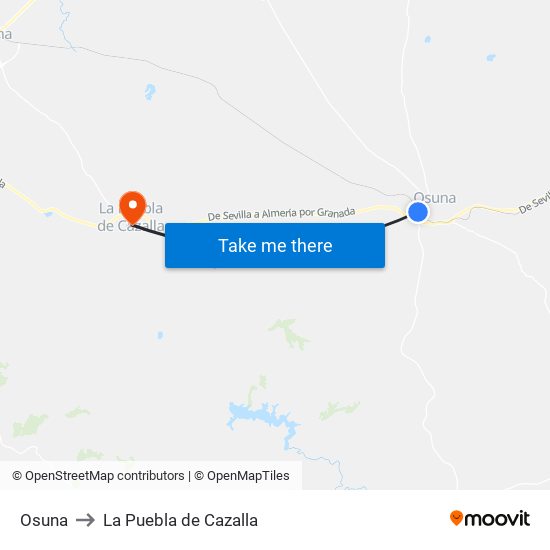 Osuna to La Puebla de Cazalla map