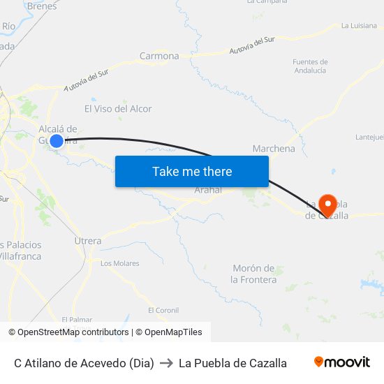 C Atilano de Acevedo (Dia) to La Puebla de Cazalla map