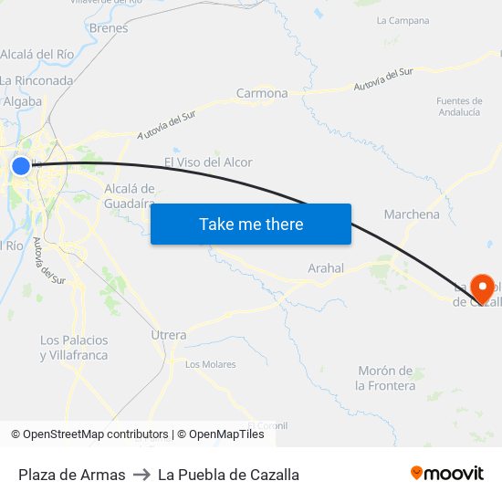 Plaza de Armas to La Puebla de Cazalla map