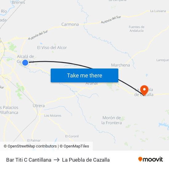 Bar Titi C Cantillana to La Puebla de Cazalla map