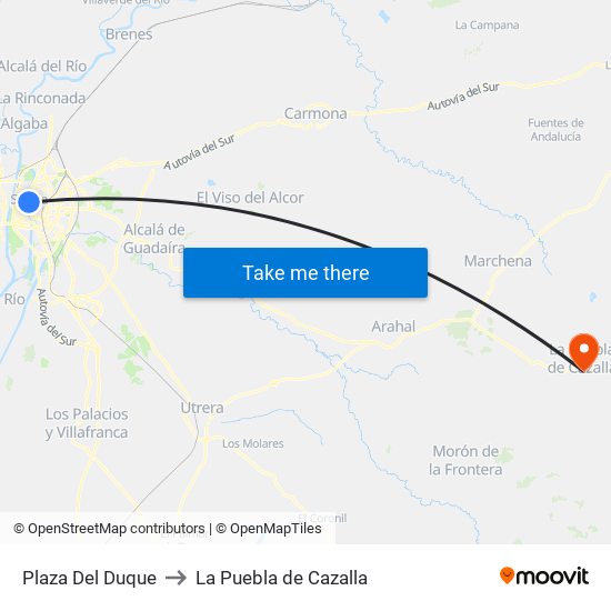 Plaza Del Duque to La Puebla de Cazalla map