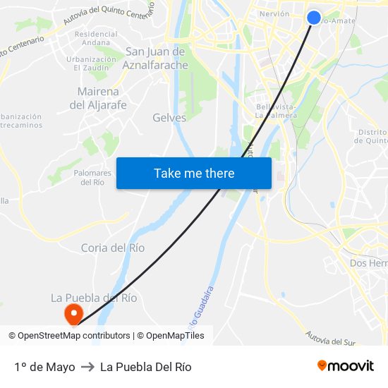 1º de Mayo to La Puebla Del Río map