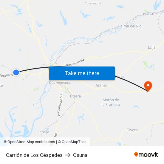Carrión de Los Céspedes to Osuna map