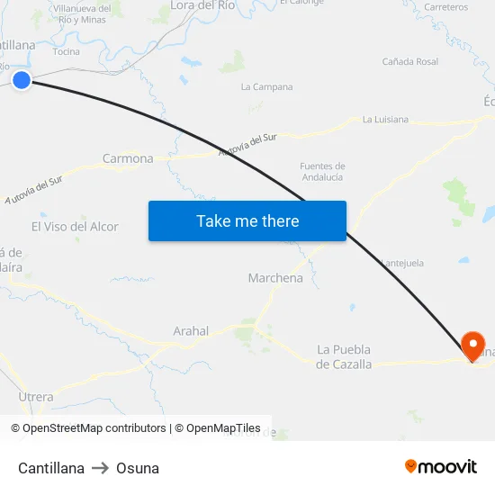 Cantillana to Osuna map