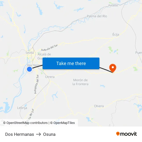 Dos Hermanas to Osuna map