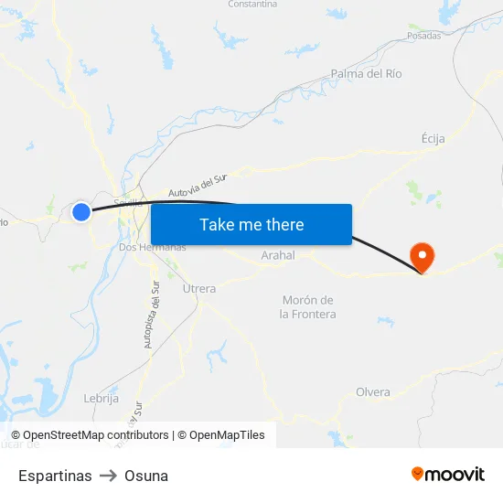 Espartinas to Osuna map